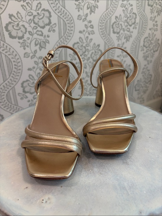 Sam Edelman Shoes - Sam Edelman Metallic Gold Strappy Square Toe Block Heels